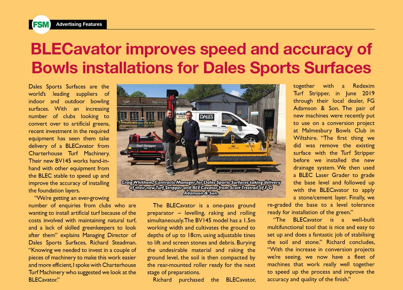 BLECavator improves speed and accuracy of Bowls installations for Dales Sports Surfaces